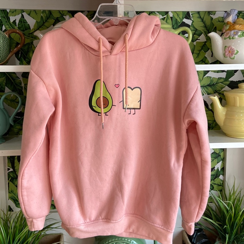Avocado toast pink hooded sweatshirt. Size large fits like a medium.
